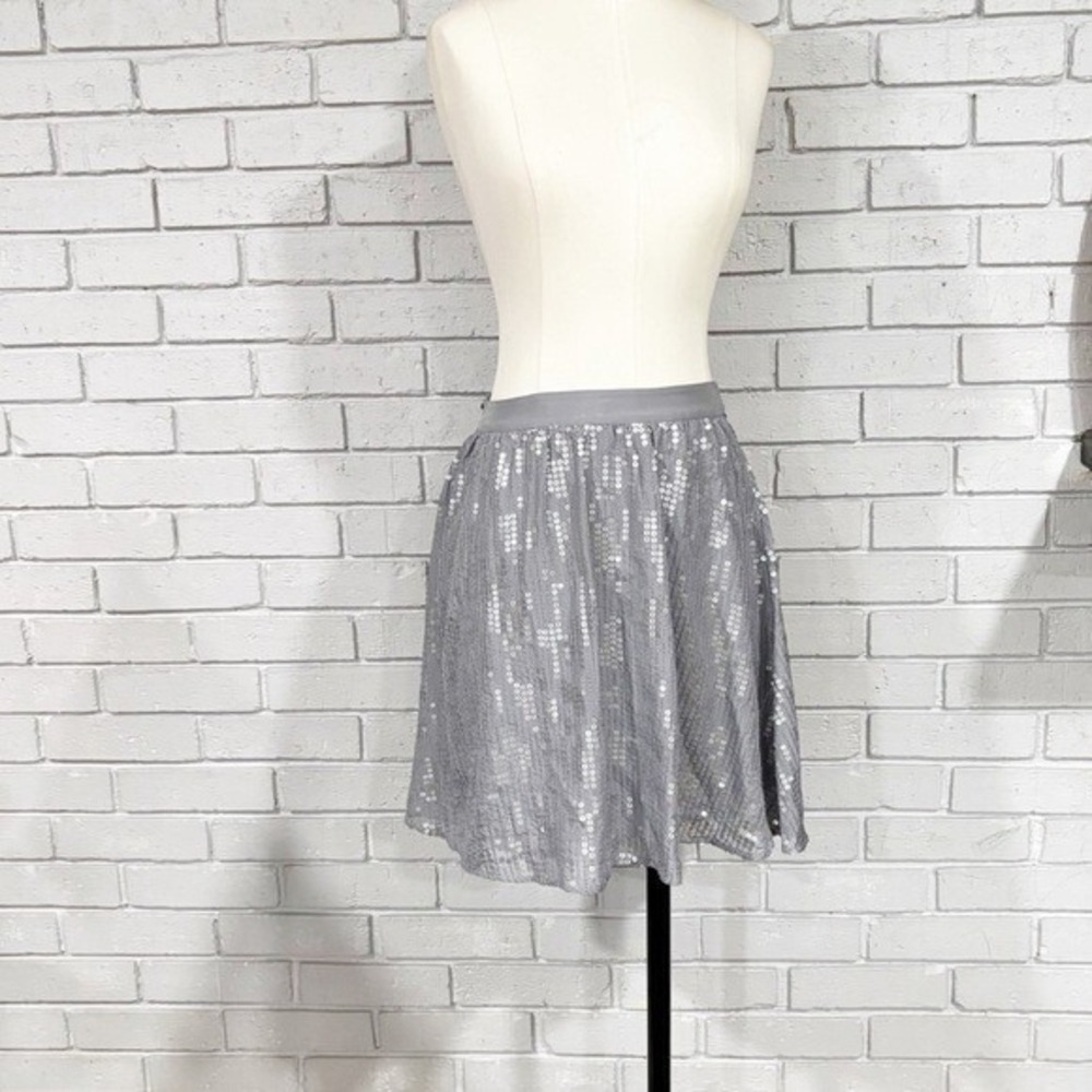 Michael Stars Grey Sequin Mini Skirt Silver Striped Party Glam Sz XS